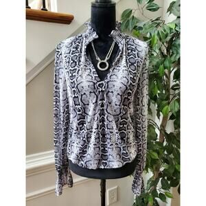 Express Women's Gray Polyester High Neck Long Sleeve Casual Top Blouse Size S/P